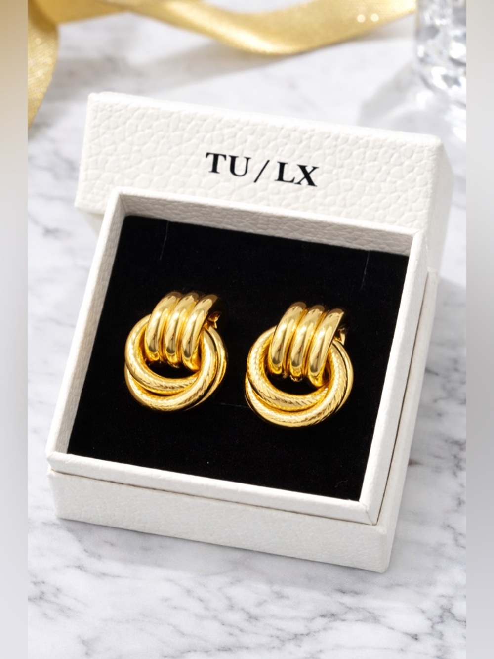 18k Gold plated Knot Hoop Stud Earrings - Women Jewelry